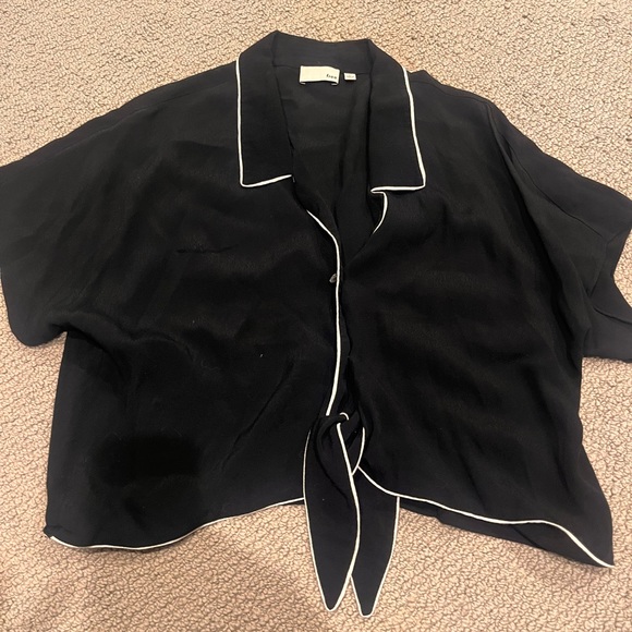 wilfred tie front blouse white trim L - Picture 2 of 6